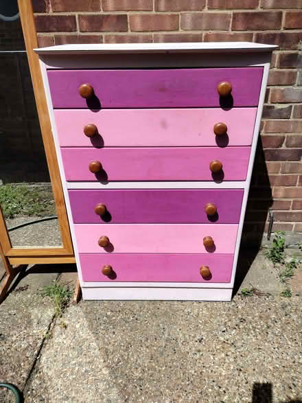 Photo of free Chest of drawers, pink, solid wood. (Desborough Island TW17) #1