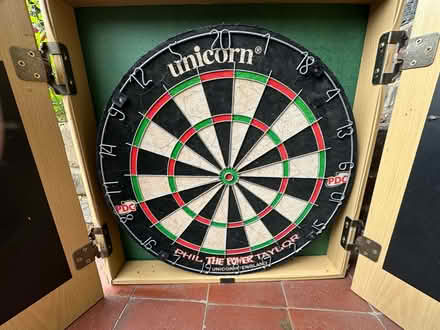 Photo of free Dartboard in case with doors and chalkboard for scoring (Radlett WD7) #1