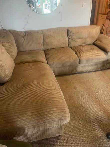 Photo of free Brown corduroy L-shape sofa (Heacham PE31) #2