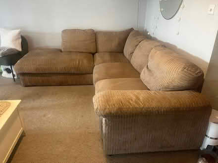 Photo of free Brown corduroy L-shape sofa (Heacham PE31) #1