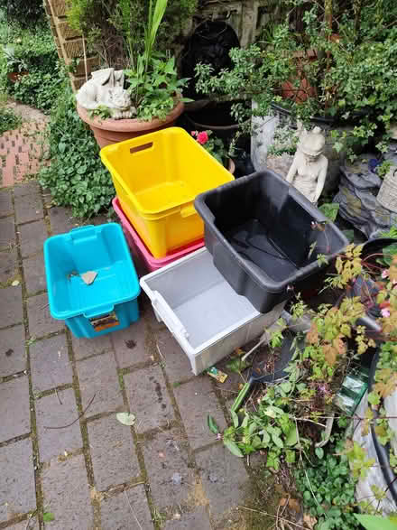 Photo of free 5 Plastic storage boxes (Gidea Park RM11) #1