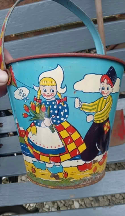 Photo of Childs metal seaside bucket (and spade) 1950s style. (Sainsburys GL52) #1