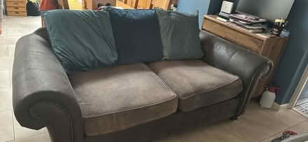 Photo of free Grey sofa with scatter cushions (Barnwood, Gloucester) #1
