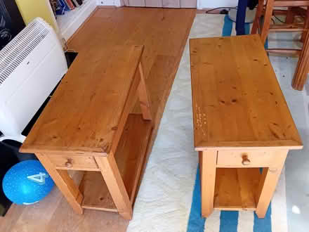 Photo of free Pair of pine end tables with drawer (Seaside BN22) #3