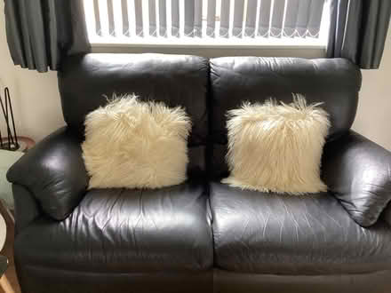 Photo of free 2 black leather sofas, no labels. 1 black office chair (Charleston DD2) #1