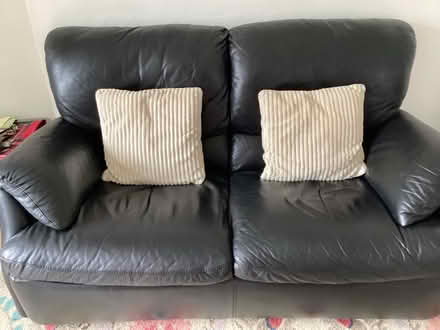 Photo of free 2 black leather sofas, no labels. 1 black office chair (Charleston DD2) #2