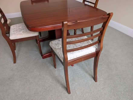 Photo of free Wood table, 4 matching upholstered chairs (Altrincham WA15) #2