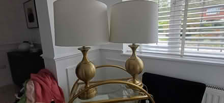 Photo of free Pair of Gold Table Lamps With White Lampshades (Hiltingbury SO53) #2