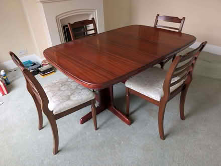 Photo of free Wood table, 4 matching upholstered chairs (Altrincham WA15) #1