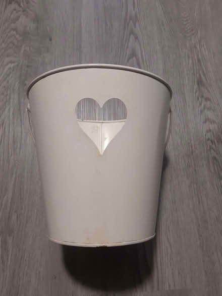 Photo of free Creamy white metal bucket w heart shaped hole (small size) (Gilmerton EH17) #1