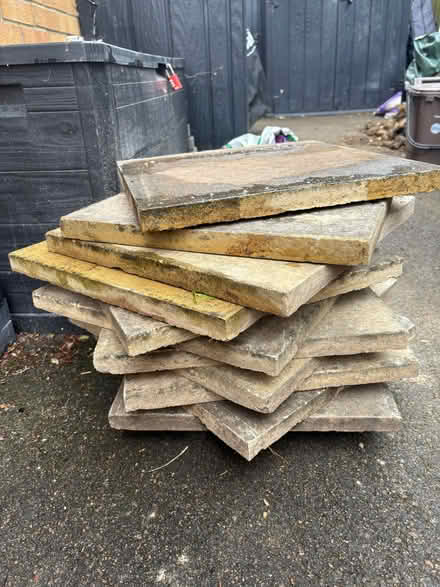 Photo of free 11 Used 40cm x 40cm square paving slabs (Dunton SG18) #1