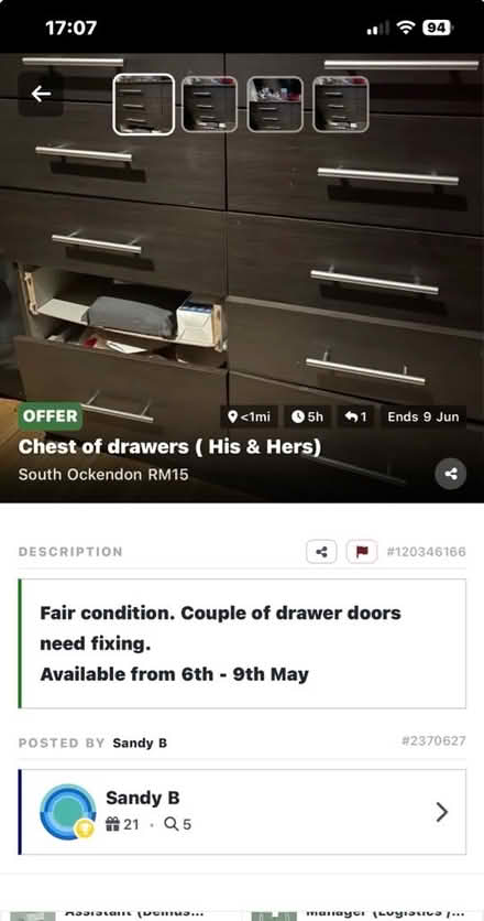 Photo of free Chest of drawers ( His & Hers) (South Ockendon RM15) #4