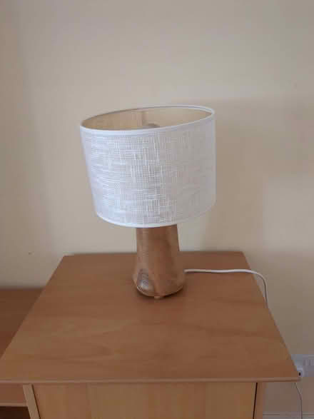 Photo of free Wooden table lamp with cream shade (Wakefield WF1) #1