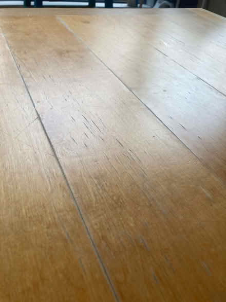 Photo of free Low wooden dining table - quite scratched - 90x90cm x42cm (Hackney E9) #4