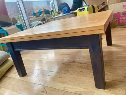 Photo of free Low wooden dining table - quite scratched - 90x90cm x42cm (Hackney E9) #1