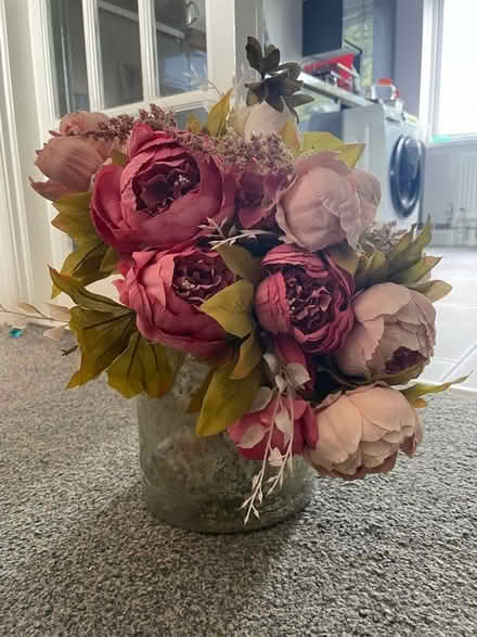 Photo of free Large Glass Vase with Artificial Flowers (Four Oaks B74) #1