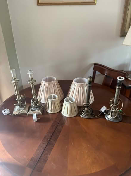 Photo of free Brass lamps and cream silk shades (EN5) #1