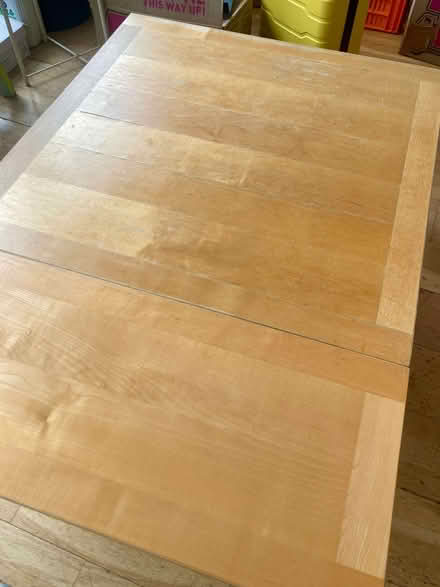 Photo of free Low wooden dining table - quite scratched - 90x90cm x42cm (Hackney E9) #3