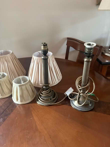 Photo of free Brass lamps and cream silk shades (EN5) #4