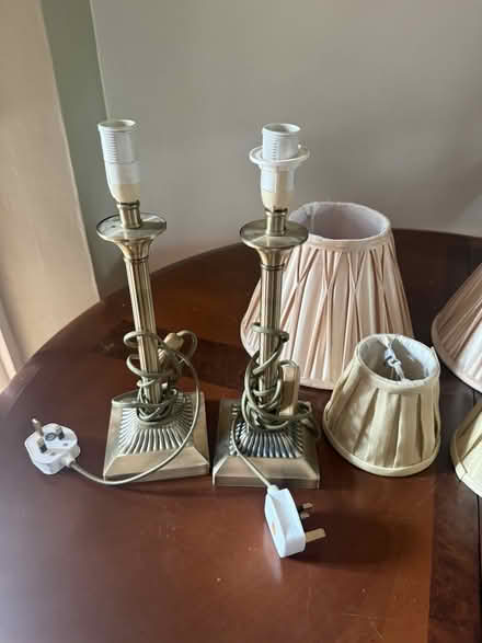 Photo of free Brass lamps and cream silk shades (EN5) #2