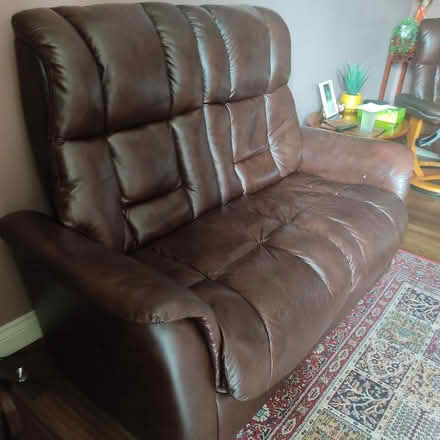 Photo of free leather sofa, chair & stool (B64, Cradley Heath) #2