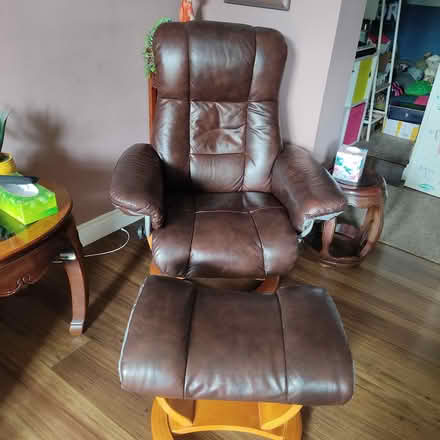 Photo of free leather sofa, chair & stool (B64, Cradley Heath) #4