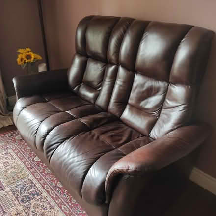 Photo of free leather sofa, chair & stool (B64, Cradley Heath) #1