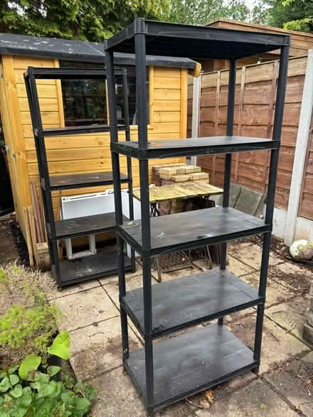 Photo of free Pair of 5-tier black plastic shelves for shed or garage (Heaton Norris SK4) #1