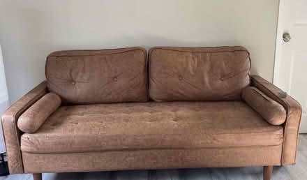 Photo of free Brown 70” Faux Leather Couch (Redmond) #1