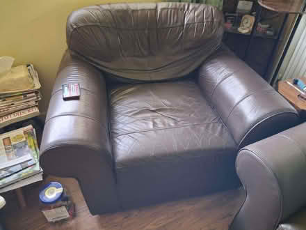 Photo of free Brown leather sofa and chair (Brownsover CV21) #1