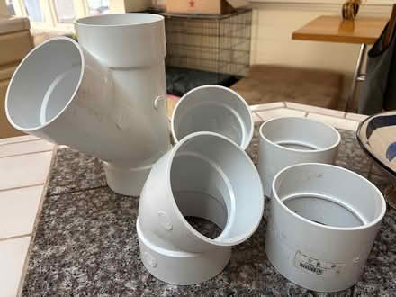 Photo of free 5 PVC 4” sewer drain connectors (San Carlos-El Camino near Hull) #1