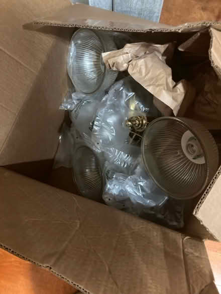 Photo of free Brass & glass 3 light fixture (Rte 59 & 95th st. Naperville) #1