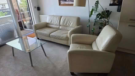 Photo of free Leather 2 seater, a leather reclyner and a glass table (Horley RH6) #3