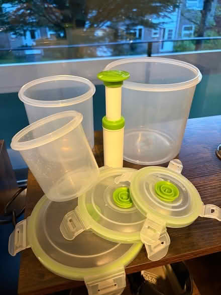 Photo of free 3 plastic containers and vacuum pump (Ealing W13) #1