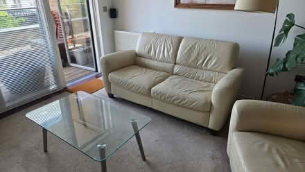 Photo of free Leather 2 seater, a leather reclyner and a glass table (Horley RH6) #1