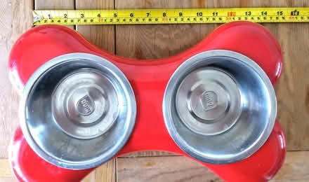 Photo of free Red plastic and stainless steel dog bowl set (Macclesfield SK11) #2