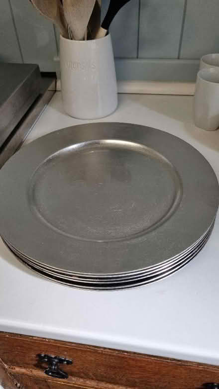 Photo of free 6 decorative silver charger plates (Morland CA10) #1