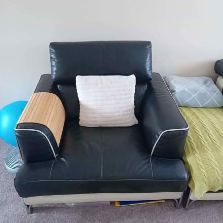 Photo of free Black leather sofa, good condition (Hildebrand Barracks HG3) #1