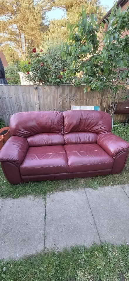 Photo of free Red Leather Sofa (Goldsworth Park GU21) #1