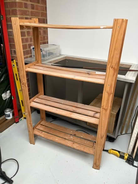 Photo of free Wooden shelving unit (Pyrford GU22) #1