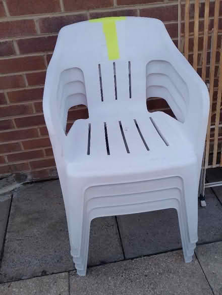 Photo of free 4 Plastic garden chairs (Warden Hill GL51) #1