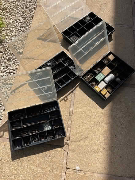 Photo of free Woodworking assorted screws, tacks etc in divider boxes (Kineton Green B92) #1