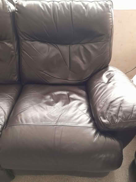 Photo of free Dark brown 2 seater recliner settee (Leek ST13) #2