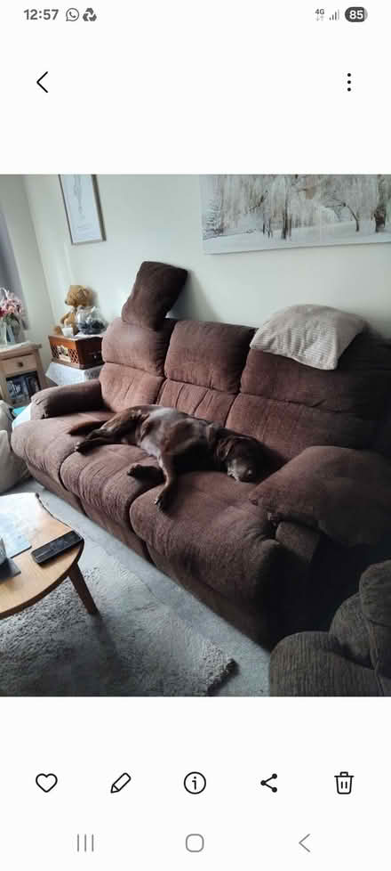 Photo of free Brown 3 seeter manual recliner settee and manual recliner ch (Roselands TQ4) #2