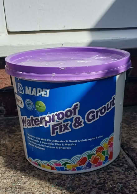 Photo of free Box of White Metro Tiles; Tub of Adhesive and Grout (Dean Row SK9) #2