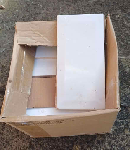 Photo of free Box of White Metro Tiles; Tub of Adhesive and Grout (Dean Row SK9) #1