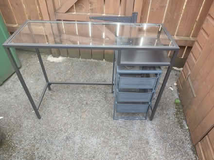 Photo of free small glass topped writing desk (Cottle's Oak BA11) #1