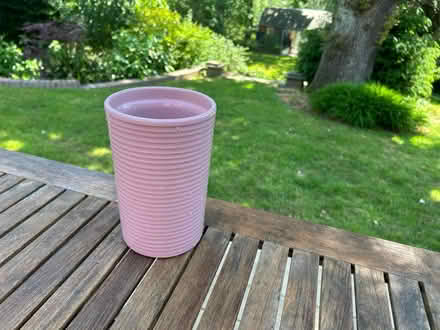 Photo of free 1 tall pink ceramic planter (Wimbledon Park SW19) #1