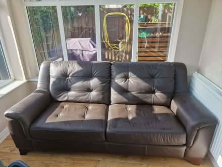 Photo of free Three Seater Leather Chocolate Brown Sofa (Loughborough LE11) #1