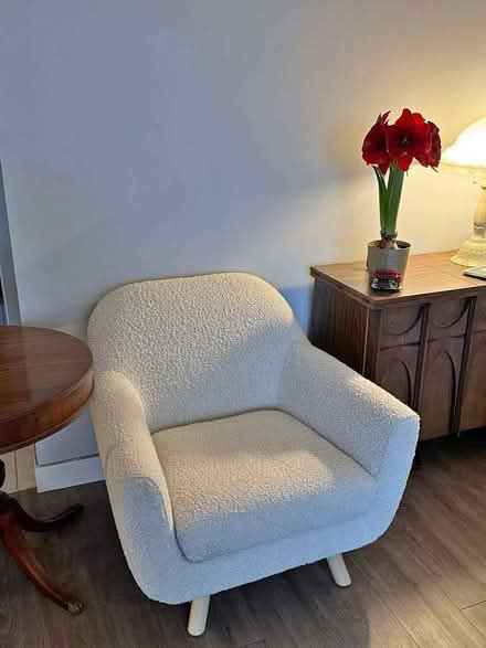 Photo of free Cozy White Teddy Bouclé Accent Chair – Good Condition (Padgate WA1) #1